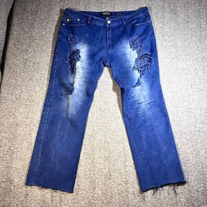 7 Souls Select Biker Distressed Stretch Jeans Blue Acid Wash Men's Size 40x32